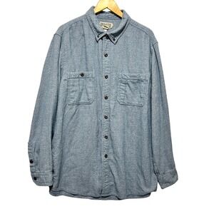 Duluth Trading Co Flannel Shirt Men 2XL Tall Blue Herringbone Slim Fit Button Up